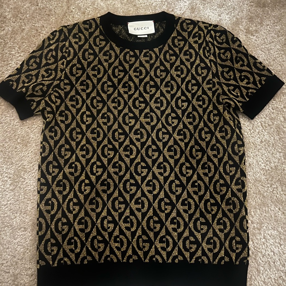 Gucci Black and Gold Logo Knit Top